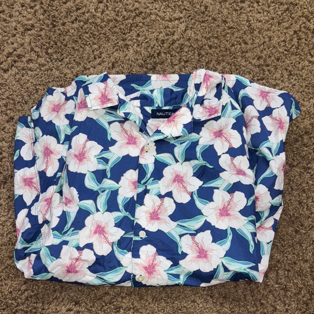 Nautica Blue and Pink Floral Shirt